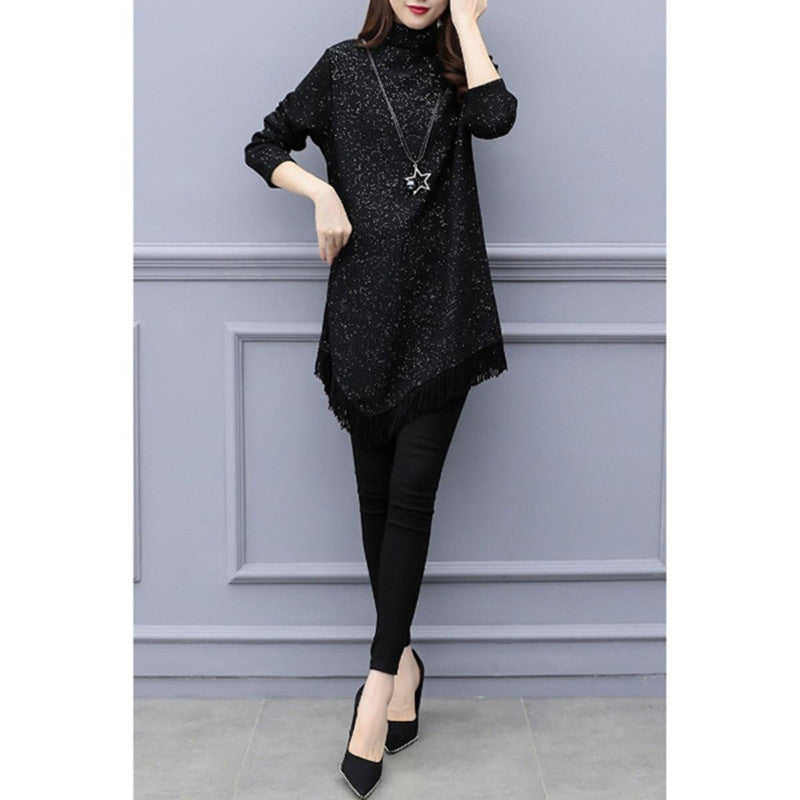 👗 Robe Trapèze Asymétrique Grande Taille – Franges & Style Moderne