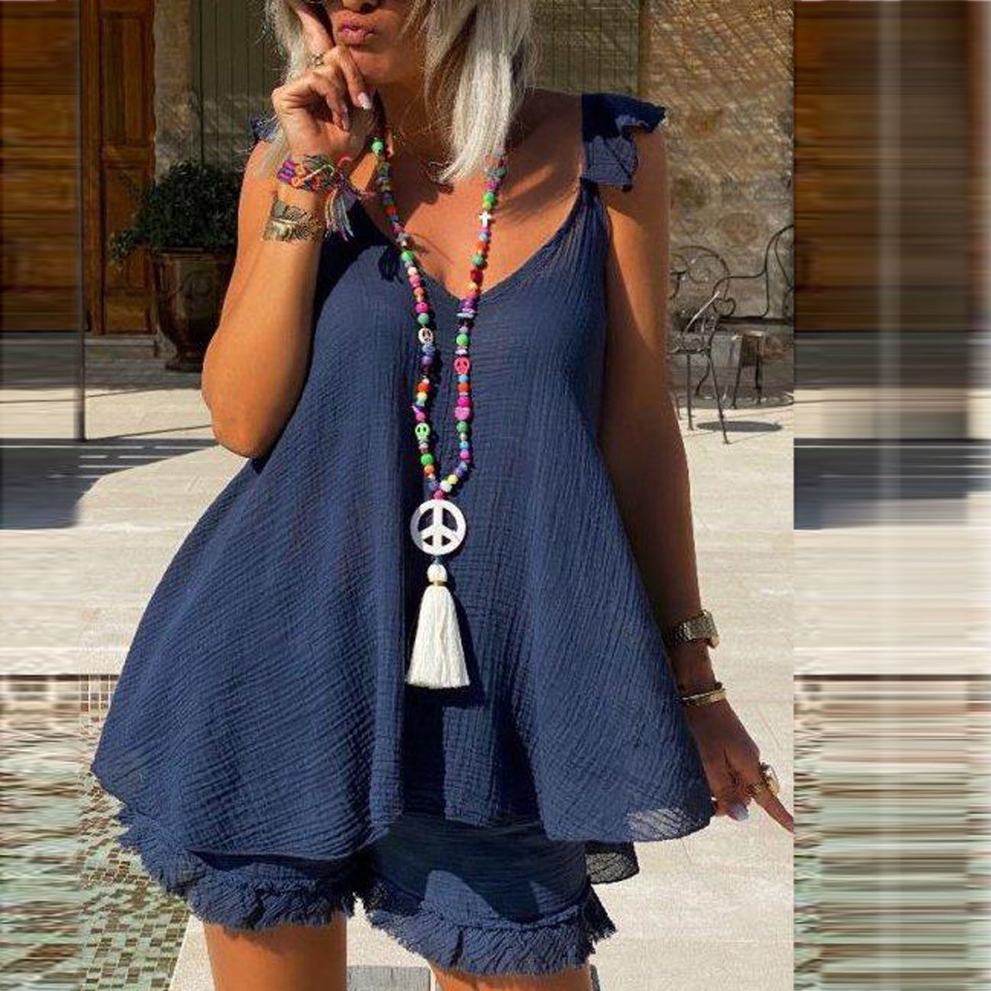 👗 Robe Ample Unie Femme – Grande Taille à Bretelles Été 2024