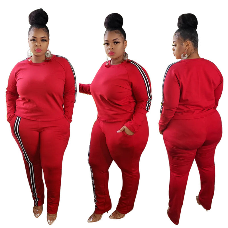 👚 Ensemble 2 Pièces Femme – Grande Taille avec Rayures Latérales
