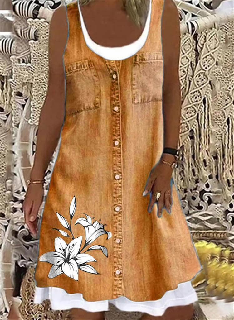 👗 Robe d’Été Bleue Femme – Grande Taille Mi-Longue & Légère