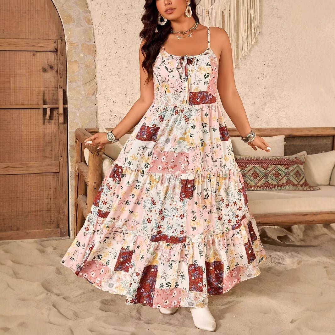 👗 Robe Longue Fleurie à Bretelles – Style Européen & Américain