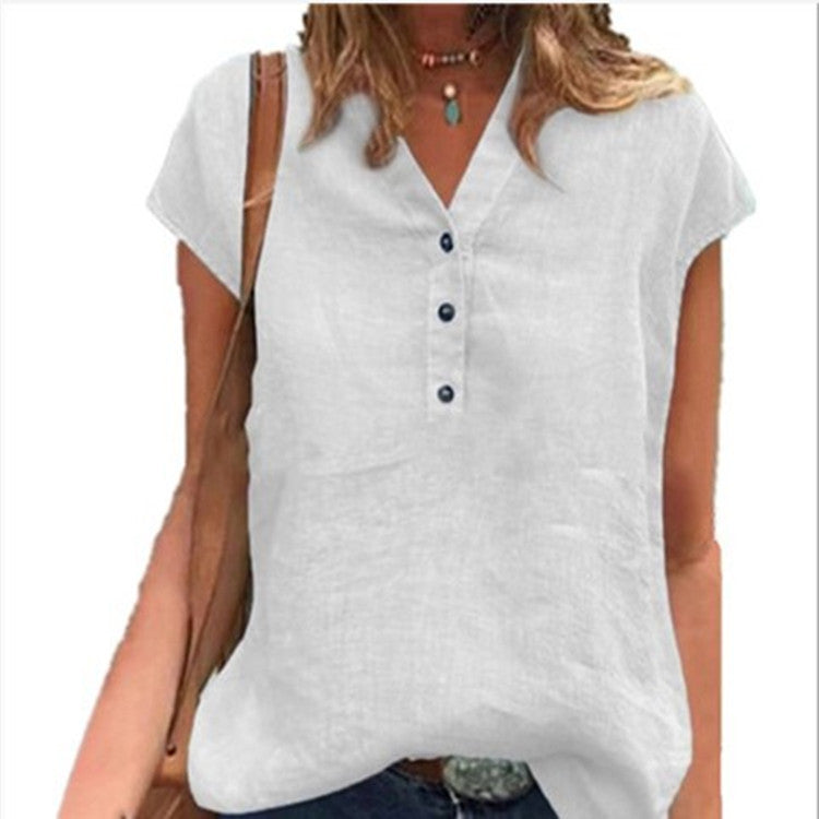 👚 Chemise Printemps & Été – Col en V & Manches Courtes | XL-Charmes