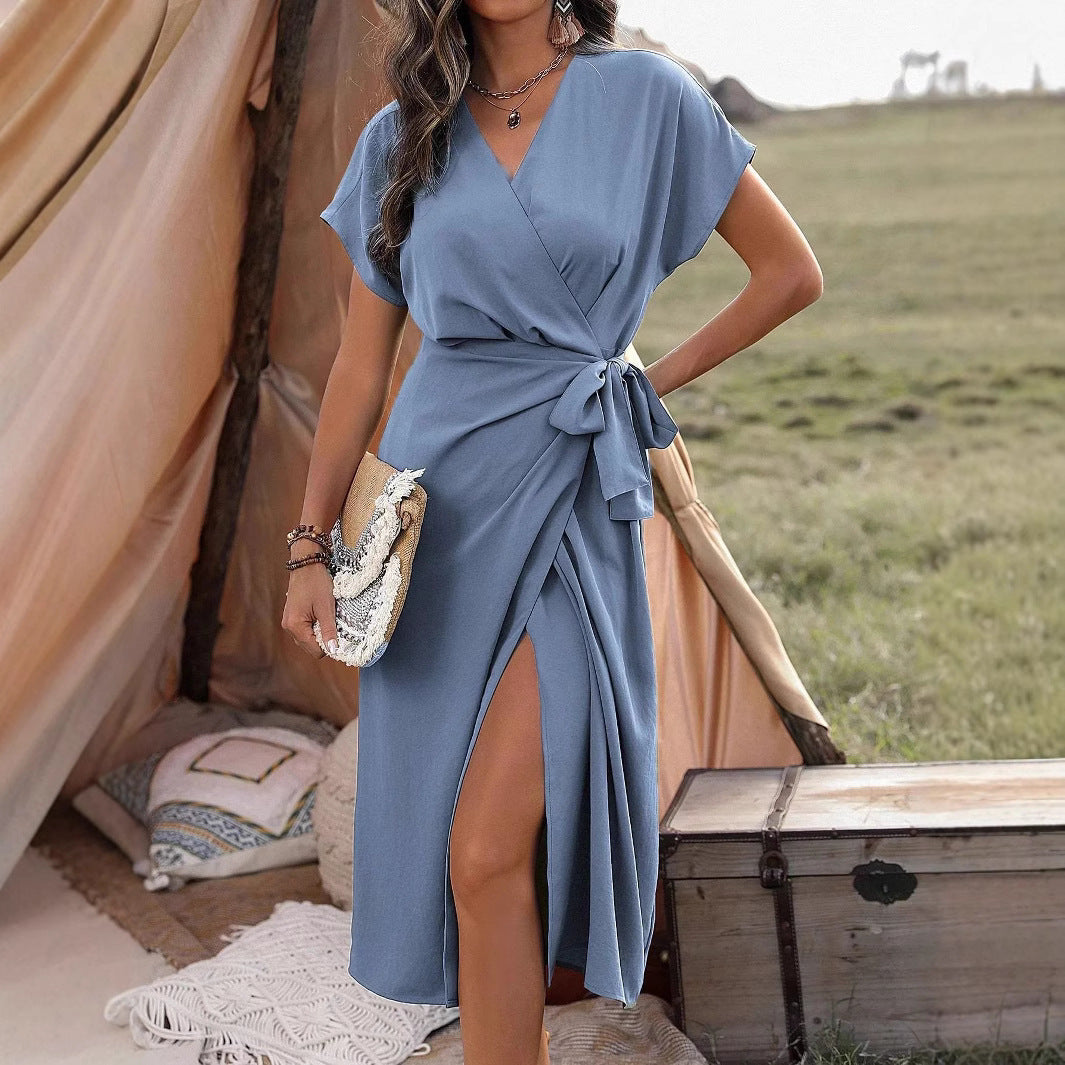 👗 Robe Portefeuille Bretelles Femme – Coloris Unis & Fendue | XL-Charmes