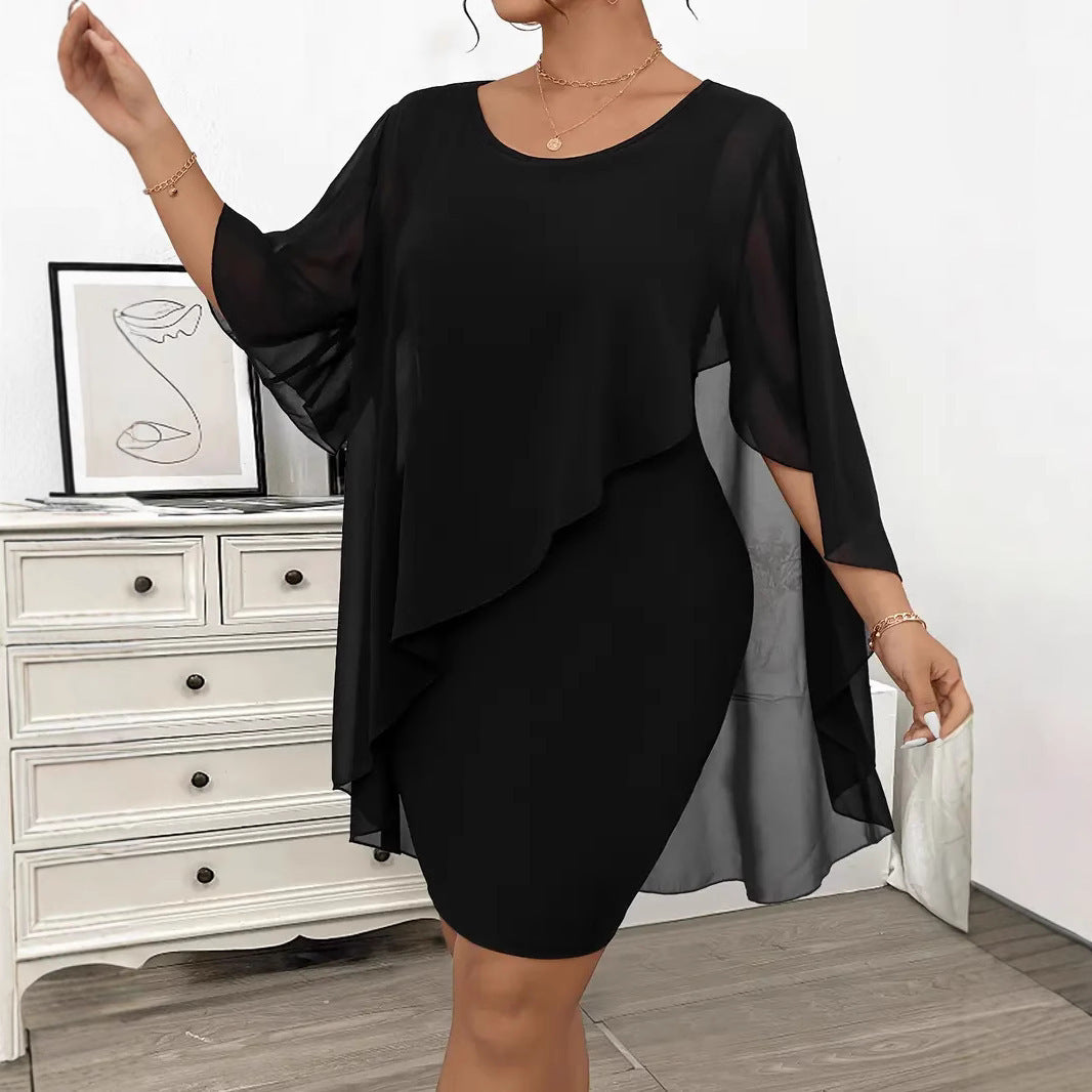 👗 Robe Mousseline Femme – Grande Taille avec Châle & Coupe Cintrée