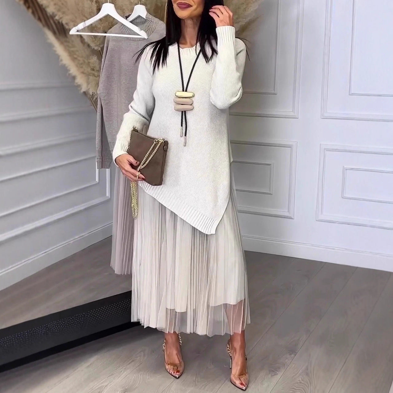 👗 Ensemble Robe Plissée Doublée en Maille Femme | XL-Charmes