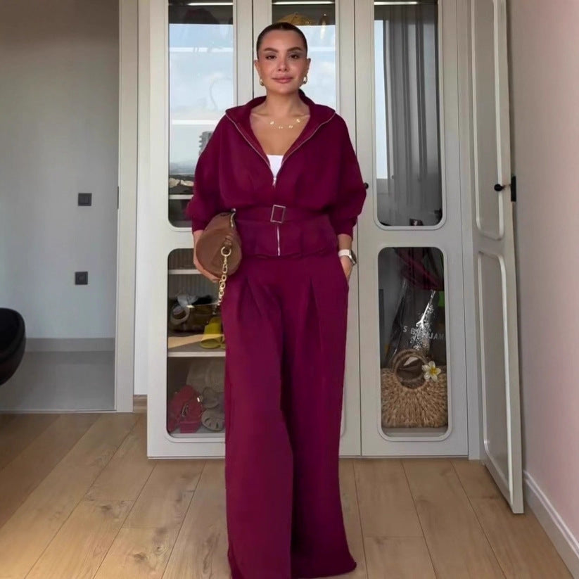 👖 Ensemble Femme Col Polo & Pantalon Large Taille Haute | XL-Charmes