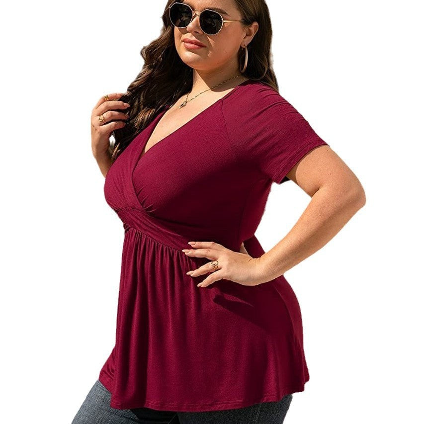 👚 T-shirt col V grande taille femme – Léger & stylé | XL-Charmes