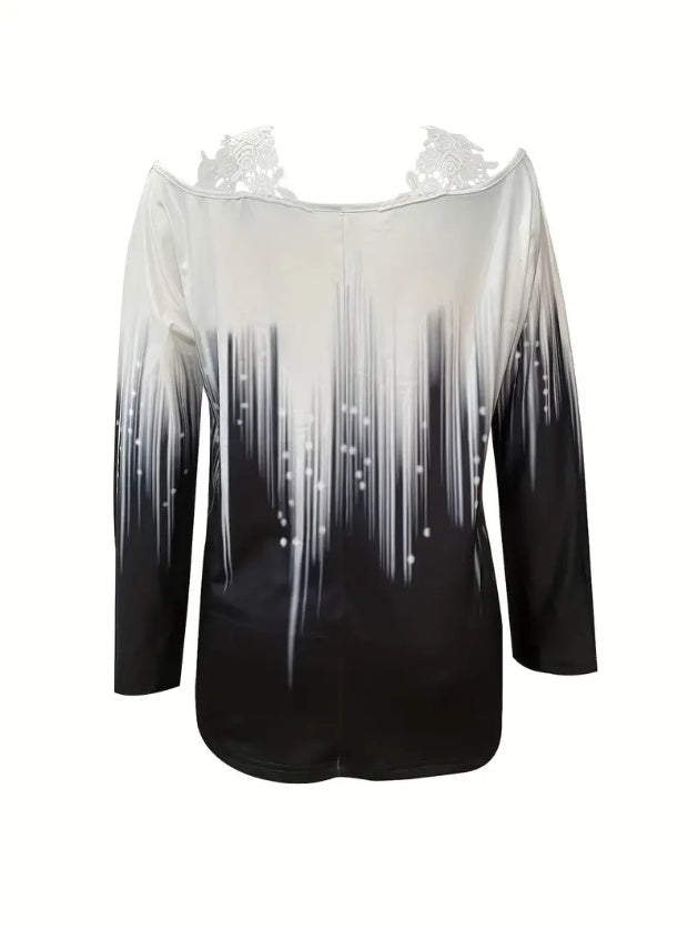 🌸 Haut Décontracté Manches Longues – Épaules Dénudées & Dentelle | XL-Charmes