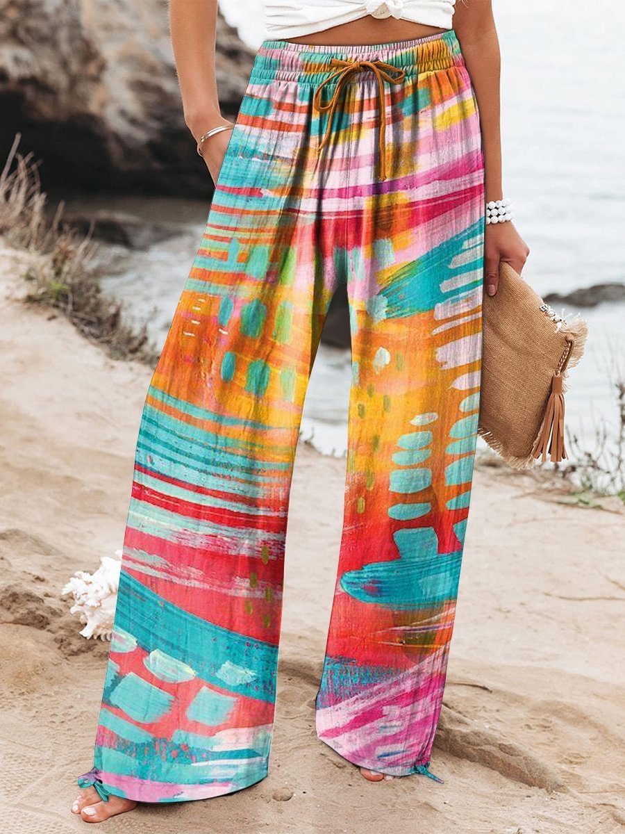 👖 Pantalon Décontracté Femme – Jambes Larges & Imprimé Graffiti | XL-Charmes