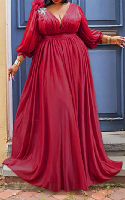 👗 Robe Satinée Élégante – Grande Taille Style Européen & Américain