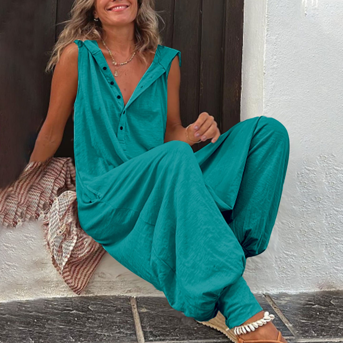 👖 Combinaison à Capuche Boutonnée Sans Manches | Femme | XL-Charmes