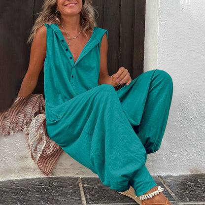 👖 Combinaison à Capuche Boutonnée Sans Manches | Femme | XL-Charmes