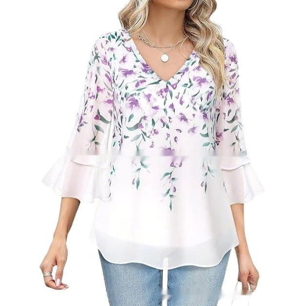 👚 Haut Décontracté Femme – Manches 3/4 Plissées | XL-Charmes
