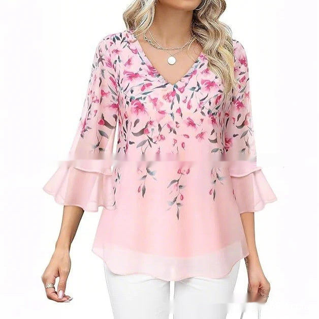 👚 Haut Décontracté Femme – Manches 3/4 Plissées | XL-Charmes