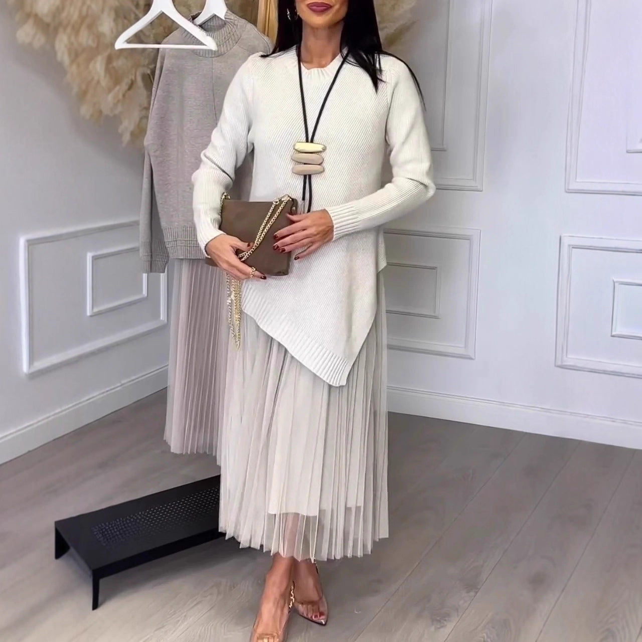 👗 Ensemble Robe Plissée Doublée en Maille Femme | XL-Charmes