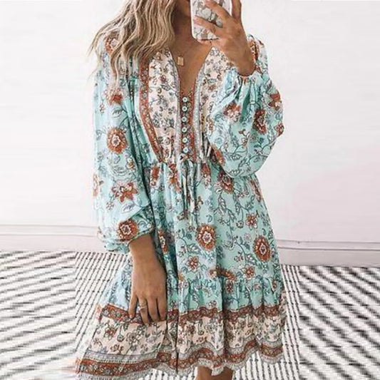 👗 Robe Bohème Taille Haute Femme – Trapèze en Rayonne | XL-Charmes