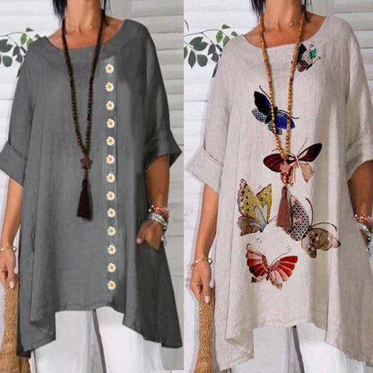 👚 T-Shirt Imprimé Grande Taille – Manches Courtes & Col Rond