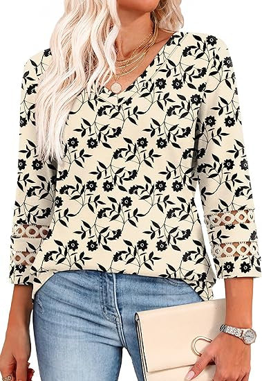 👚 Chandail à Manches 3/4 Col en V – Style Décontracté Femme | XL-Charmes