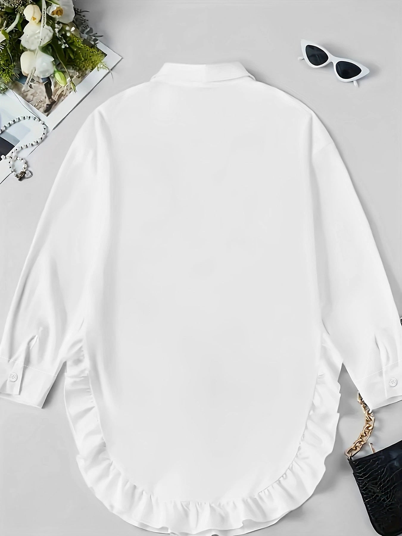 👚 Chemise Décontractée Femme Grande Taille – Ourlet à Volants