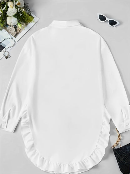 👚 Chemise Décontractée Femme Grande Taille – Ourlet à Volants