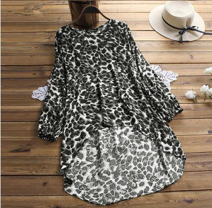 👚 Haut Ample Grande Taille – Imprimé Léopard & Manches Bouffantes
