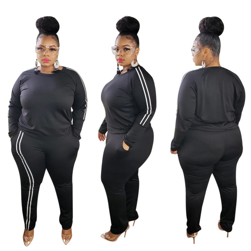 👚 Ensemble 2 Pièces Femme – Grande Taille avec Rayures Latérales