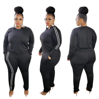 👚 Ensemble 2 Pièces Femme – Grande Taille avec Rayures Latérales