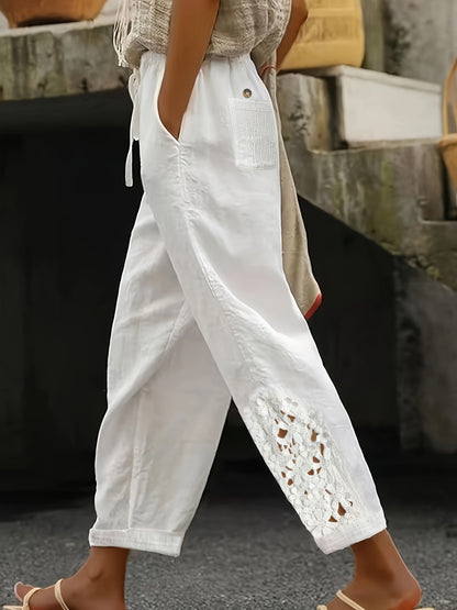 👖 Pantalon Droit Femme – Cordon de Serrage & Dentelle | XL-Charmes