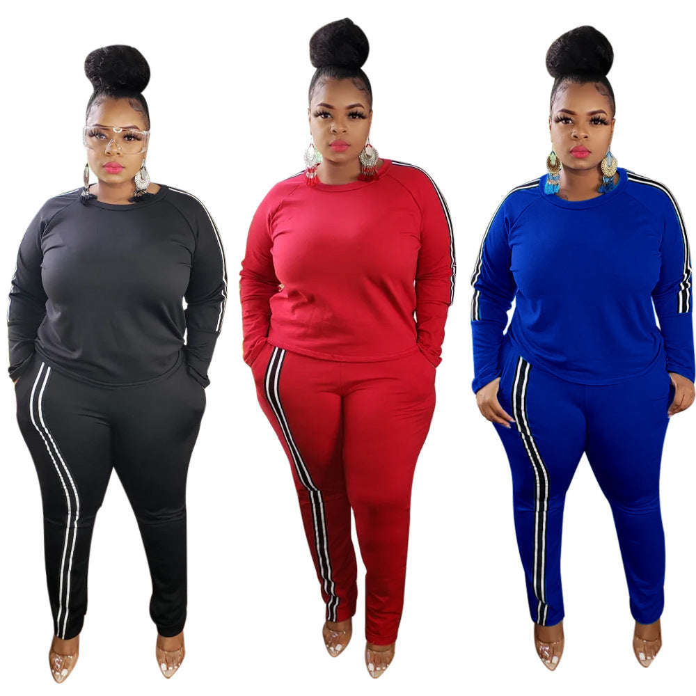 👚 Ensemble 2 Pièces Femme – Grande Taille avec Rayures Latérales