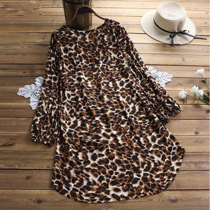 👚 Haut Ample Grande Taille – Imprimé Léopard & Manches Bouffantes