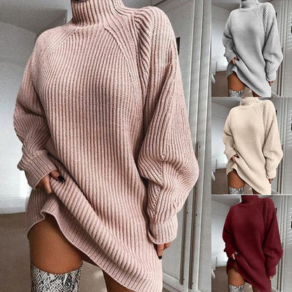 🧣 Pull Long Femme à Col Roulé – Robe Pull Chaude Hiver | XL-Charmes