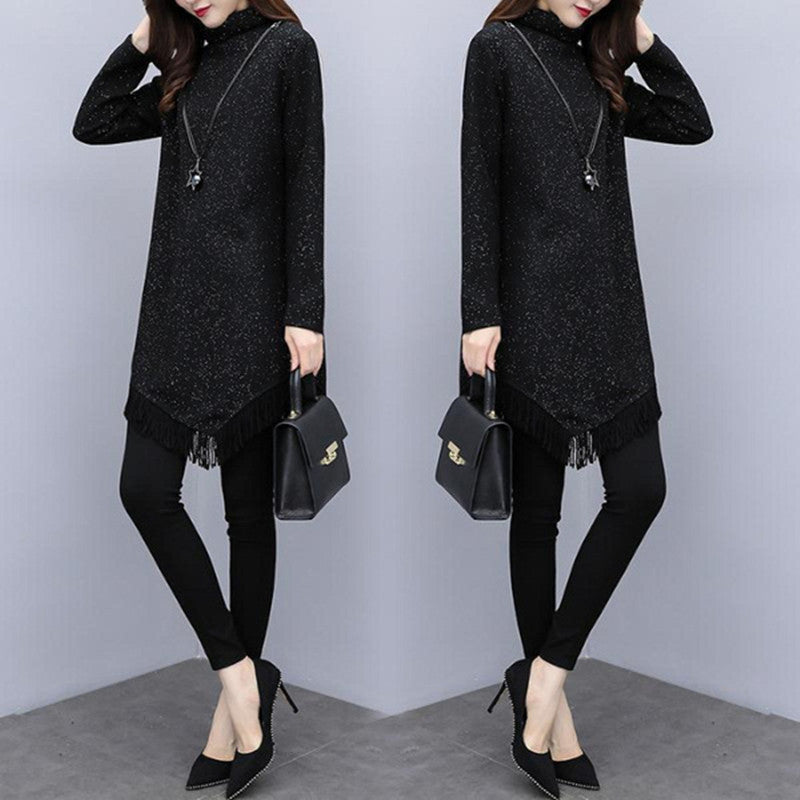 👗 Robe Trapèze Asymétrique Grande Taille – Franges & Style Moderne