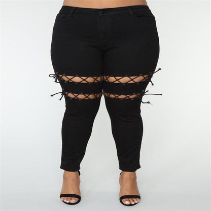 👖 Jean Grande Taille Femme – Œillets Tendance & Coupe Crayon | XL-Charmes