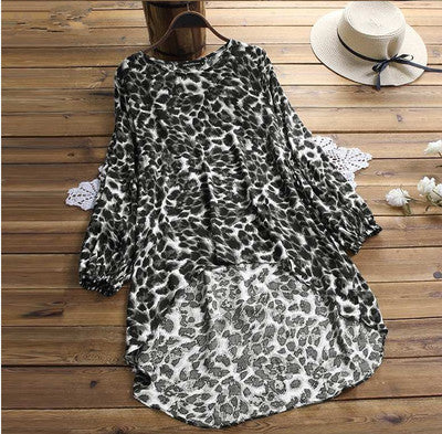 👚 Haut Ample Grande Taille – Imprimé Léopard & Manches Bouffantes