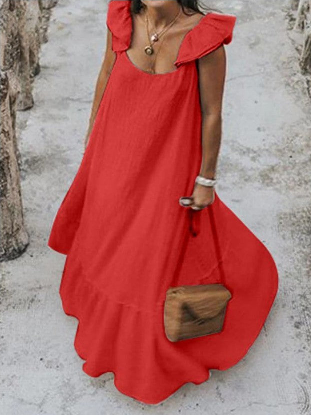 👗 Robe de plage plissée de couleur unie – grande taille