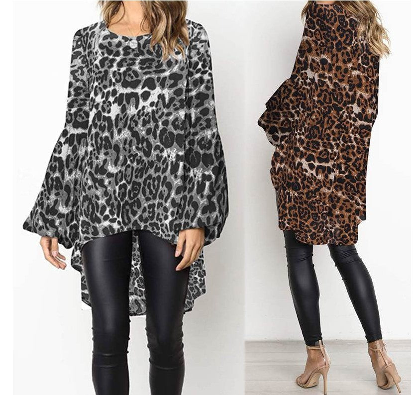 👚 Haut Ample Grande Taille – Imprimé Léopard & Manches Bouffantes