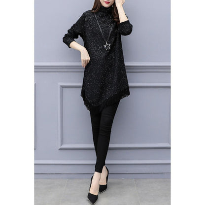 👗 Robe Trapèze Asymétrique Grande Taille – Franges & Style Moderne