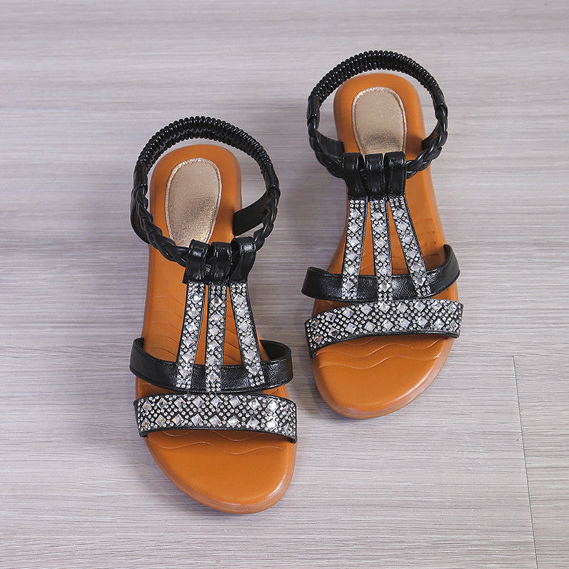 👡 Sandales Compensées Femme Grande Taille – Bout Ouvert & Strass