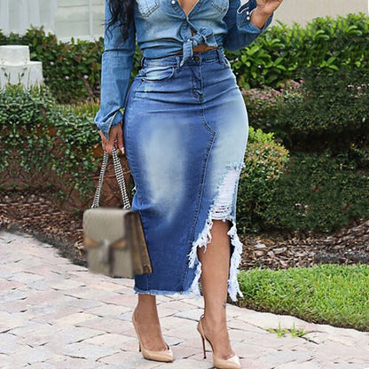 👖 Jupe en Jean Déchirée Femme – Taille Haute & Style Audacieux | XL-Charmes