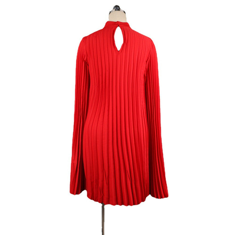 👗 Robe Ample Grande Taille – Col Rond & Manches Châle Plissées