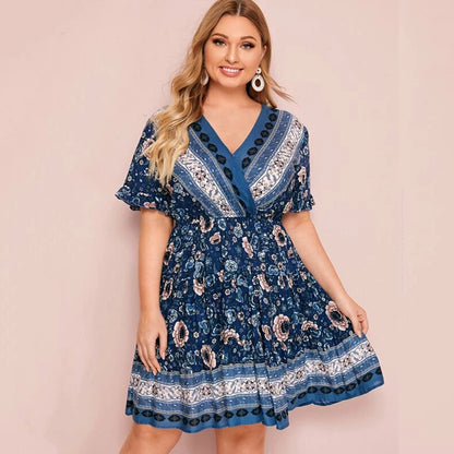 👗 Robe Imprimée à Col V – Grande Taille Femme | XL-Charmes