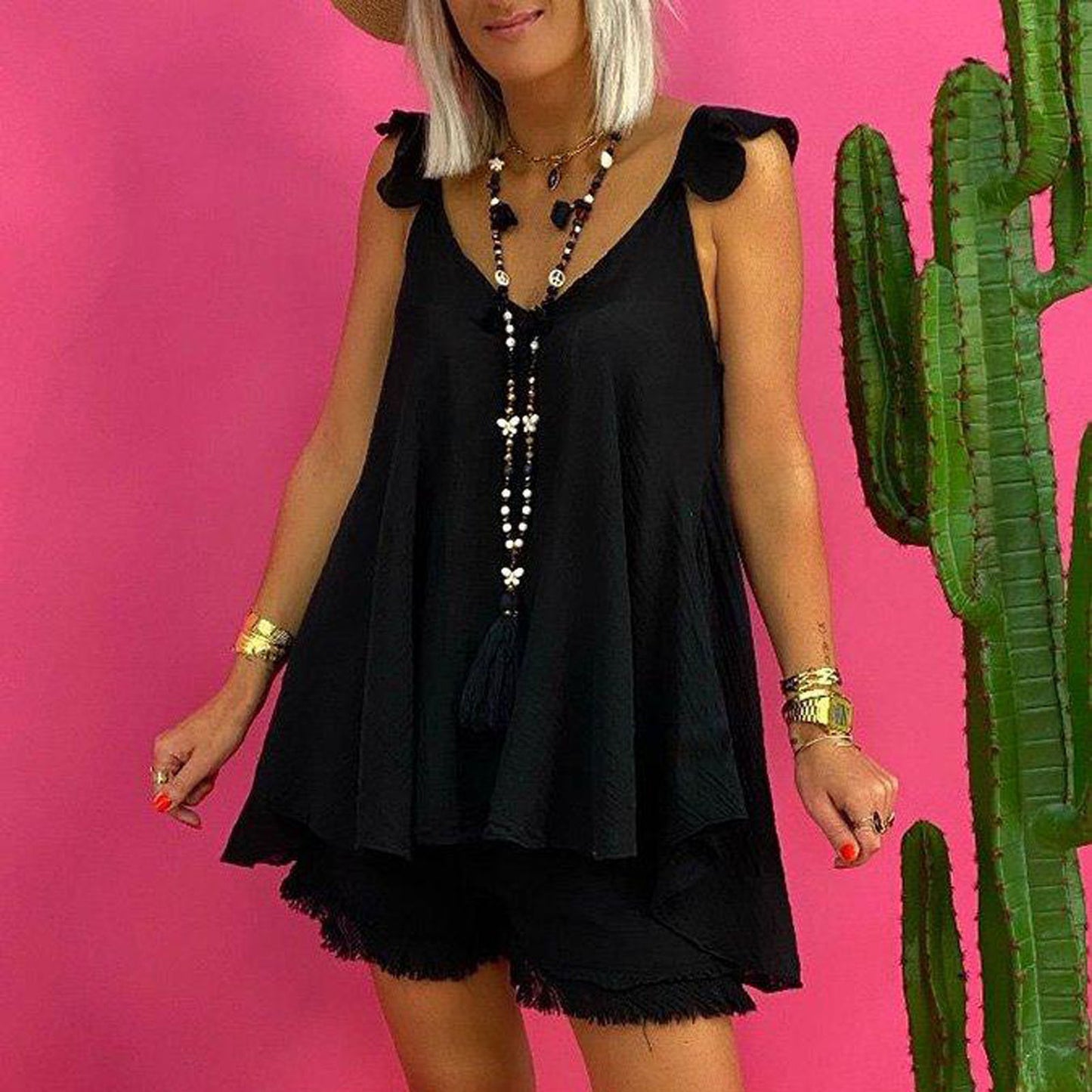 👗 Robe Ample Unie Femme – Grande Taille à Bretelles Été 2024