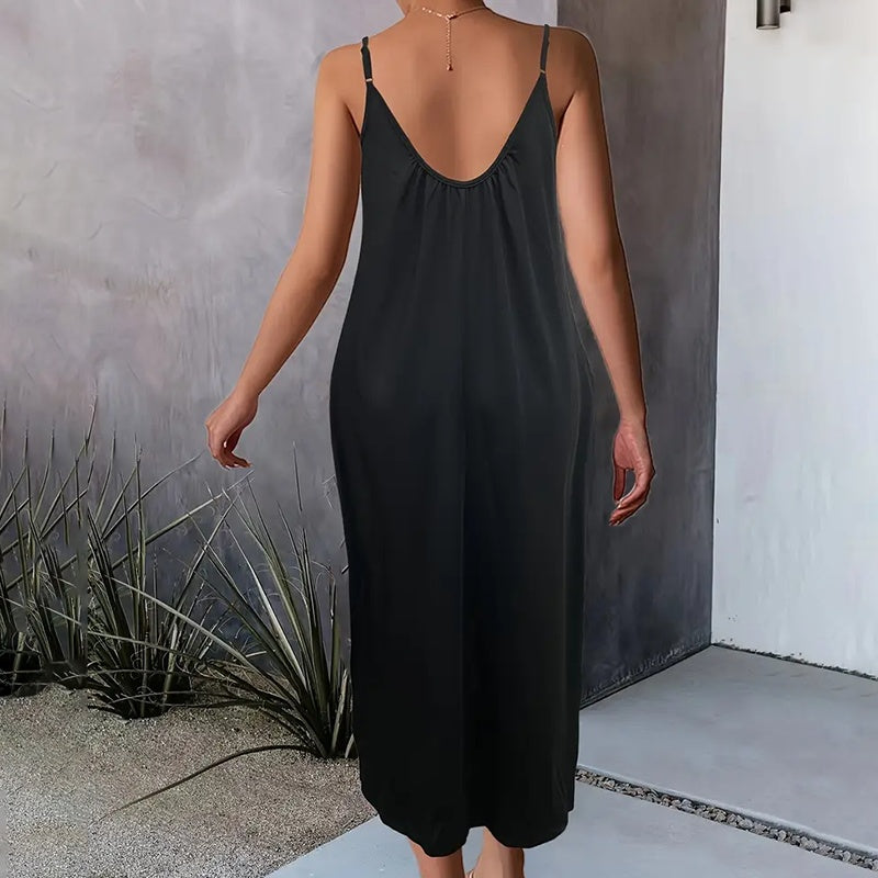🌞 Robe Longue Décontractée Femme – Bretelles Spaghetti & Poches | XL-Charmes