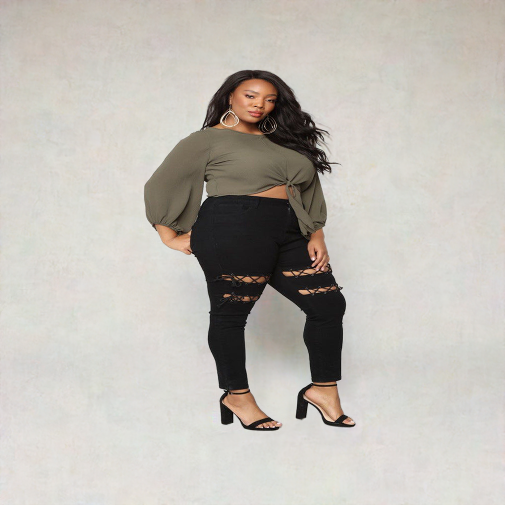 👖 Jean Grande Taille Femme – Œillets Tendance & Coupe Crayon | XL-Charmes