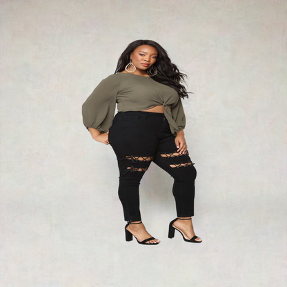 👖 Jean Grande Taille Femme – Œillets Tendance & Coupe Crayon | XL-Charmes