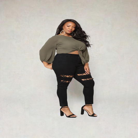 👖 Jean Grande Taille Femme – Œillets Tendance & Coupe Crayon | XL-Charmes