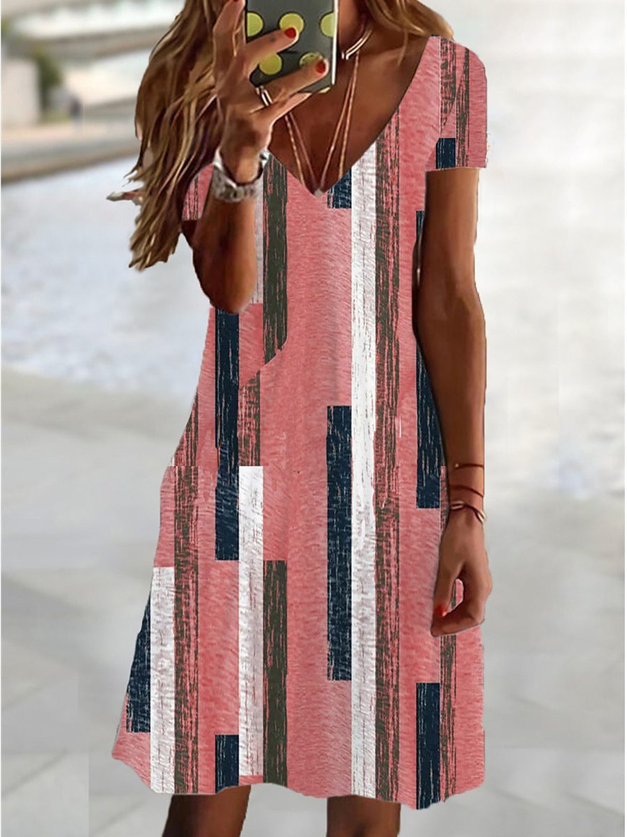 👗 Robe Été Col V & Manches Courtes – Grande Taille & Look Décontracté | XL-Charmes