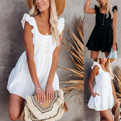 👗 Robe Courte Femme – Col en U & Manches Courtes | XL-Charmes