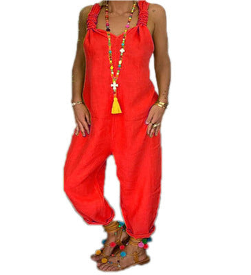 👖 Pantalon à bretelles en lin grande taille – Look décontracté femme | XL-Charmes