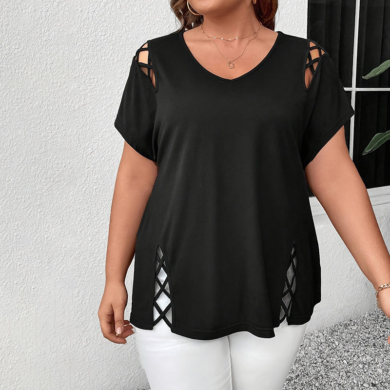 👚 T-shirt Croisé Col V Grande Taille – Élégance & Confort | XL-Charmes